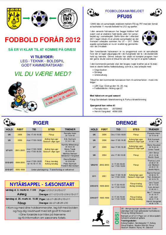 PFU05 Fodbold program forår 2012